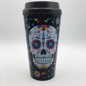 Day of the Dead Travel Mug SUGAR SKULL Coffee Cup & Lid Halloween BPA Free Plas